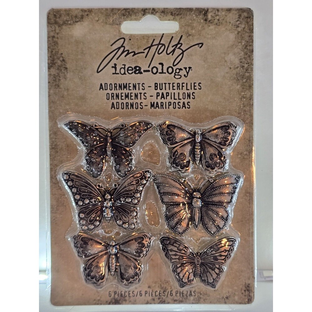 Tim Holtz Idea-ology Adornments Butterflies 6pc Metal Charms Embellishments New